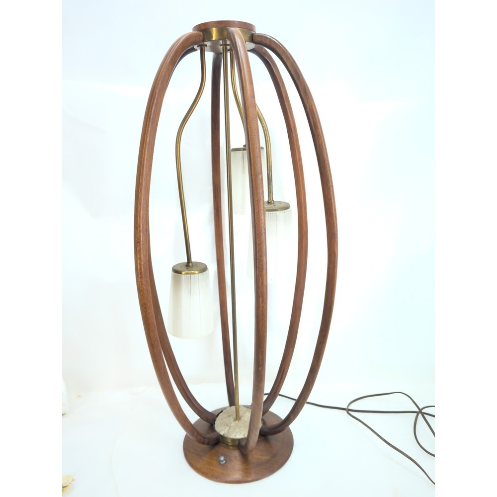 Vintage MCM Majestic Lamp 3 Light Walnut Birdcage 36" Lighting